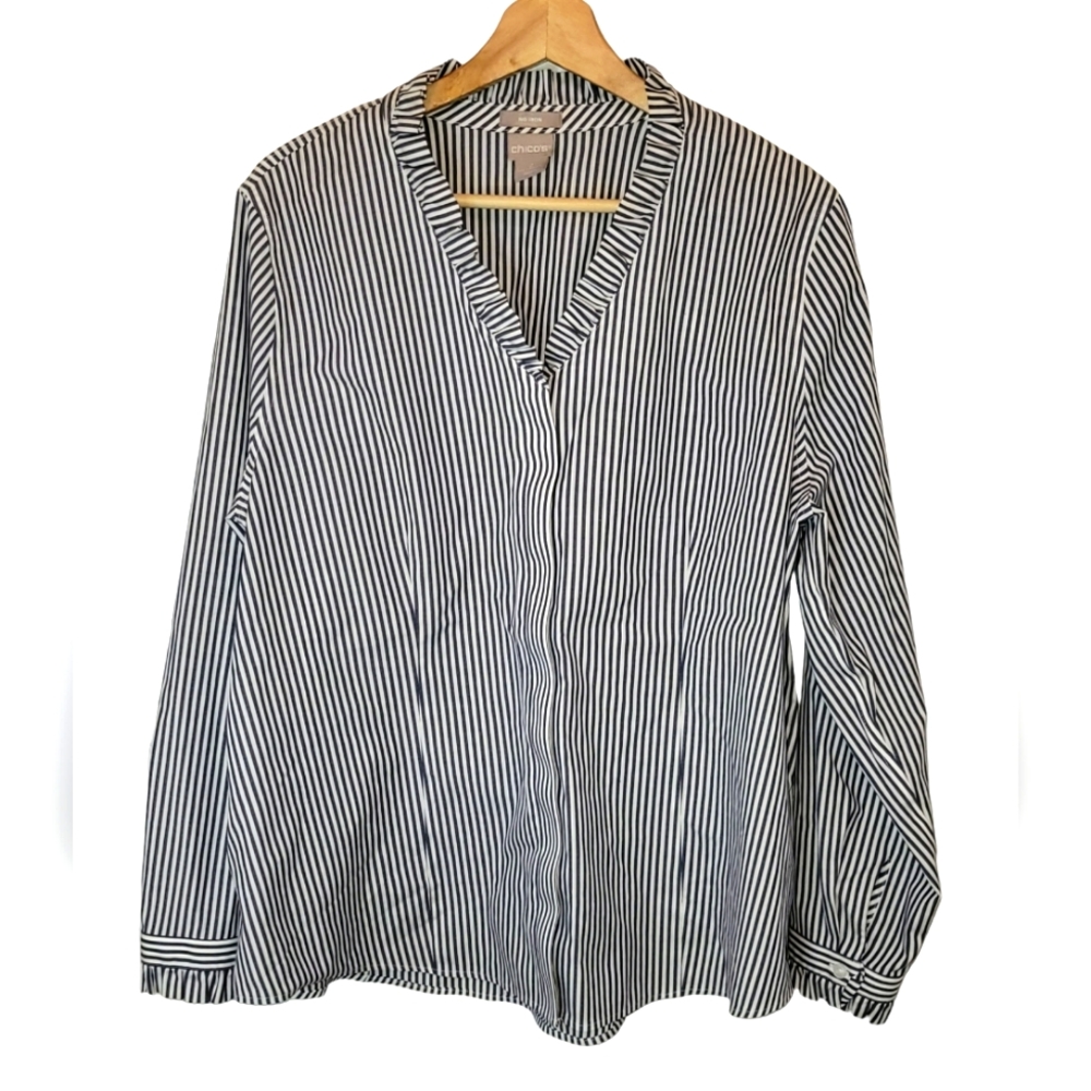 Women's Chico's No Iron Ruffled Top Size 2/XXS - Picture 1 of 6